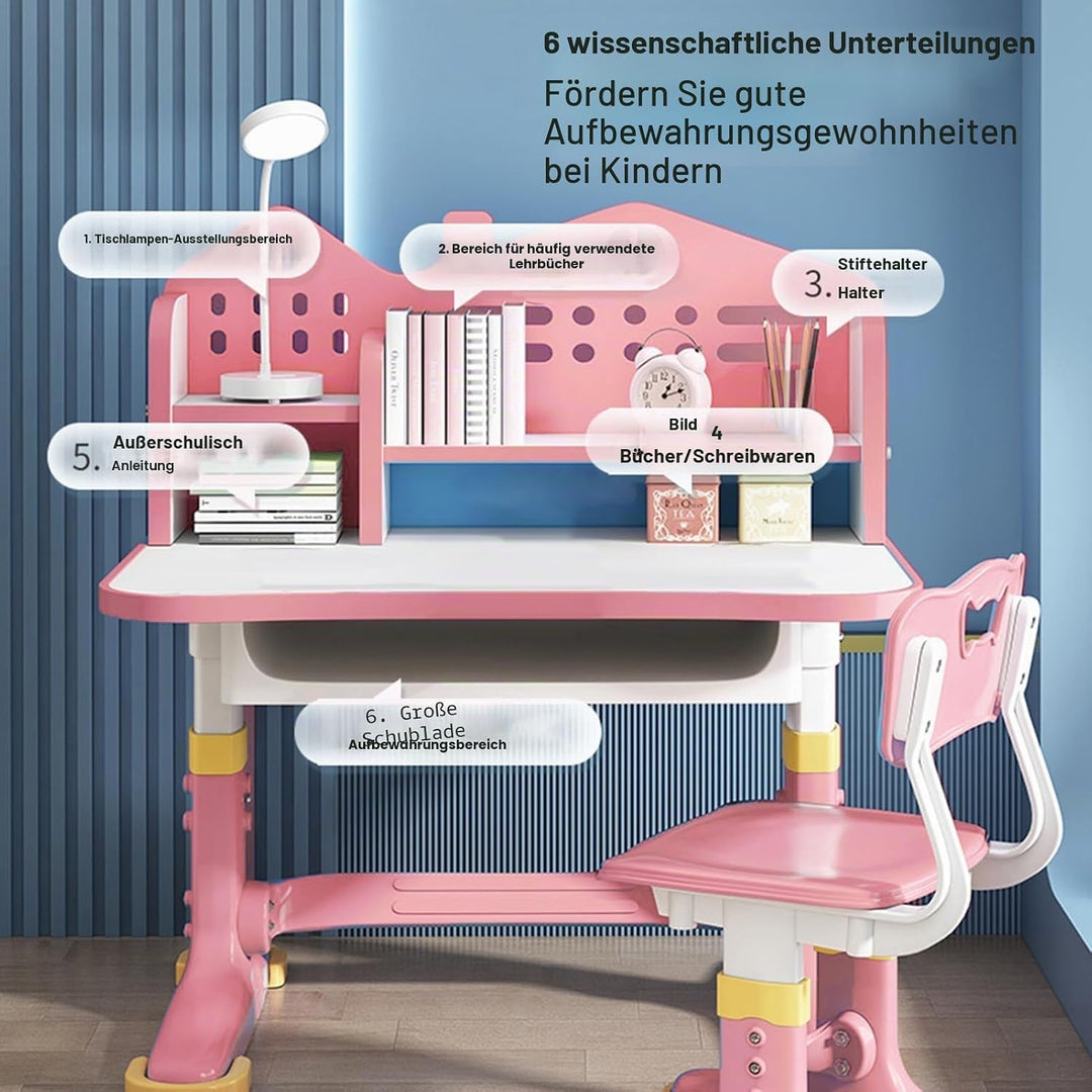 Höhenverstellbarer Kinder-Schreibtisch und Stuhl-Set, Stabiler Schreibtischstuhl Kinder ab 6 Jahren