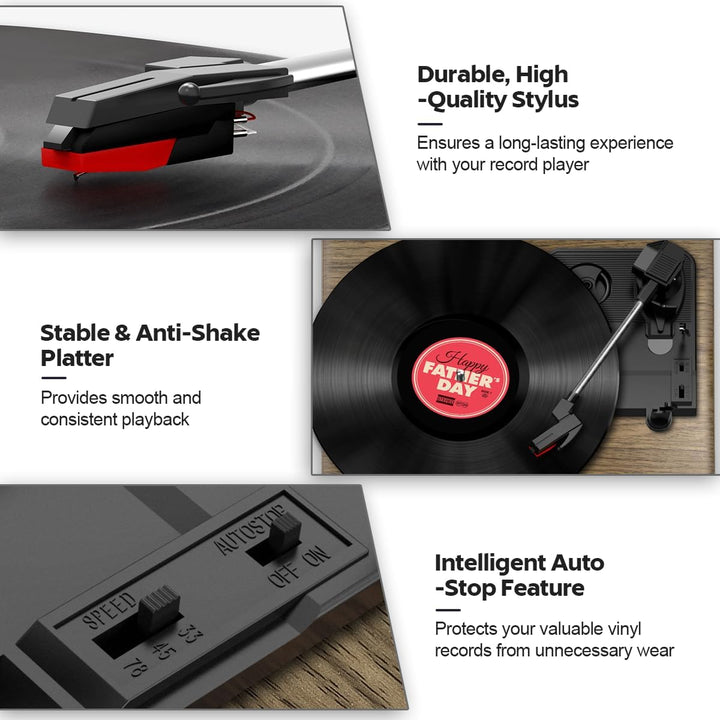 Plattenspieler, FYDEE Vinyl Plattenspieler Bluetooth mit 2 Eingebauten Stereo Lautsprecher, Vintage