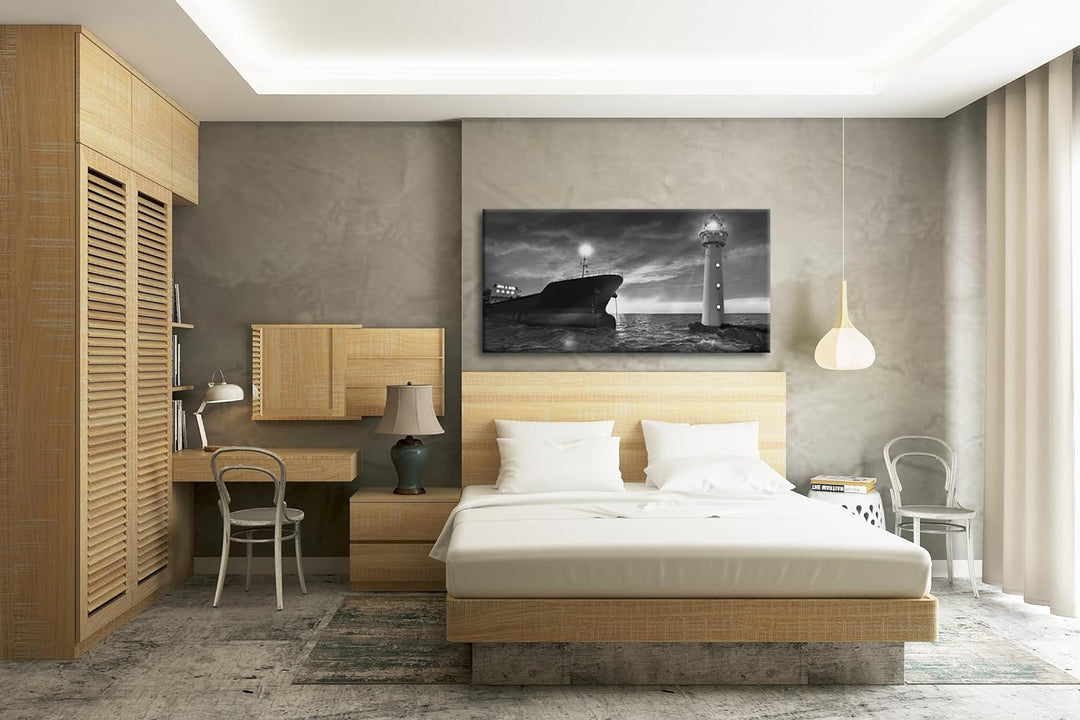 deyoli Orangener Himmel am Hafen Panorama 60x30 cm Effekt: Schwarz/Weiss als Leinwandbild, Motiv fer