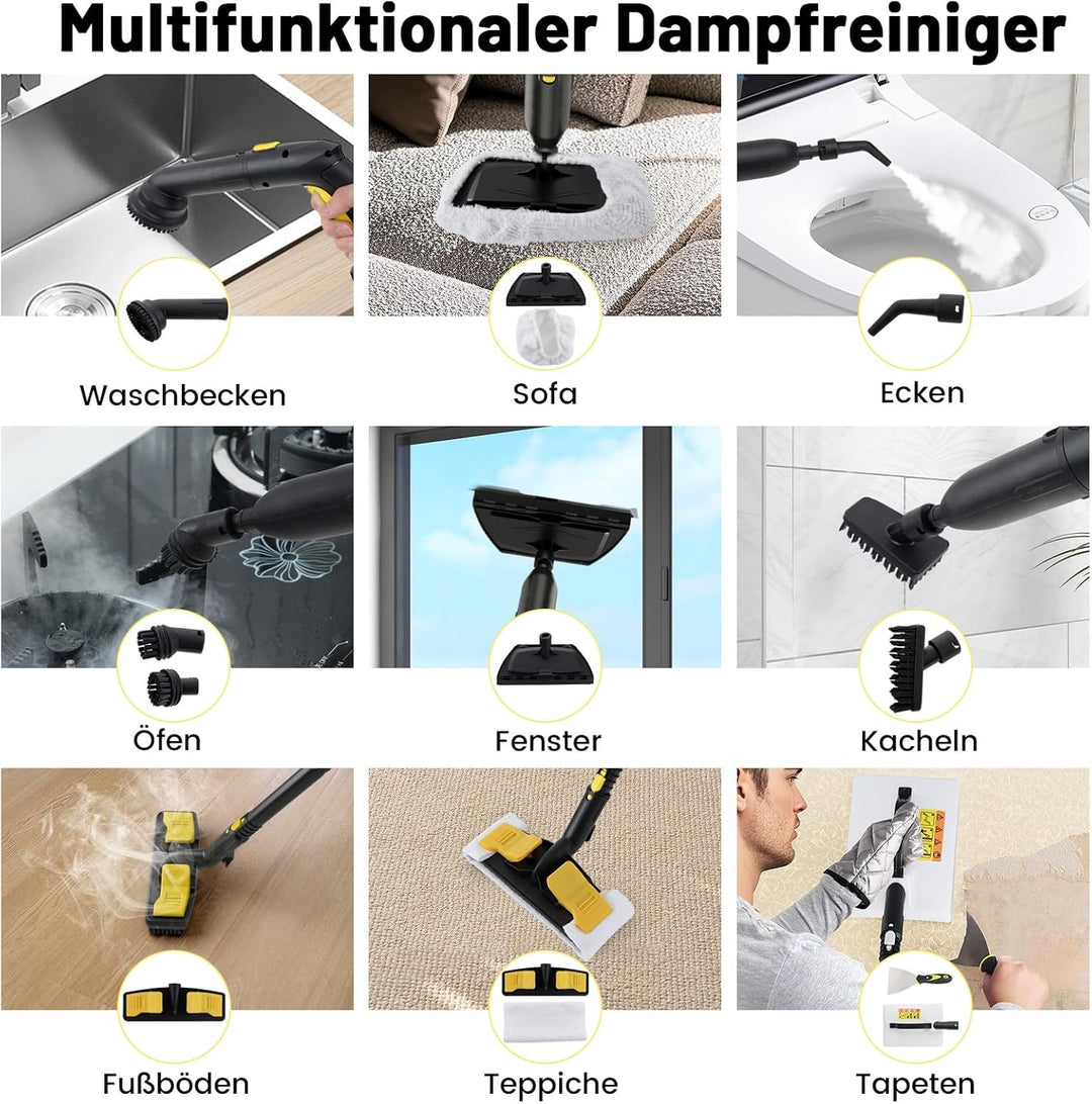 RELAX4LIFE Dampfreiniger 2000W, Dampfdruck: 5 bar, Flächenleistung: 108 m², Tank: 1,8 L, Aufheizzeit