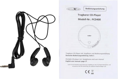 PCD400 tragbarer CD-Player, Wiedergabe von CD, CD-R, CD-RW inkl. Ohrhörer + Netzbetrieb möglich