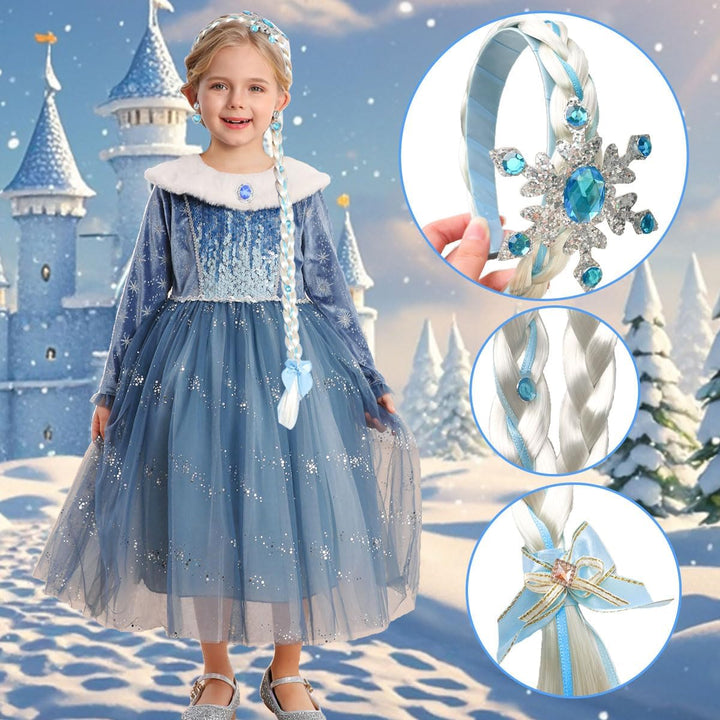 Snyemio Elsa Kostüm Mädchen Prinzessin Eiskönigin Kinder Kleid Eisprinzessin Verkleidung Langarm für