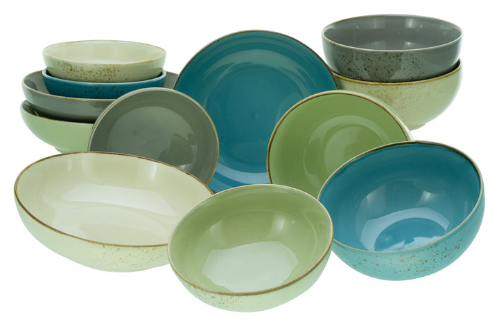 CREATABLE 23412, Serie Nature Collection BUNT Bowl Set, Geschirrset, 12 teilig, Steingrau, Wasserbla