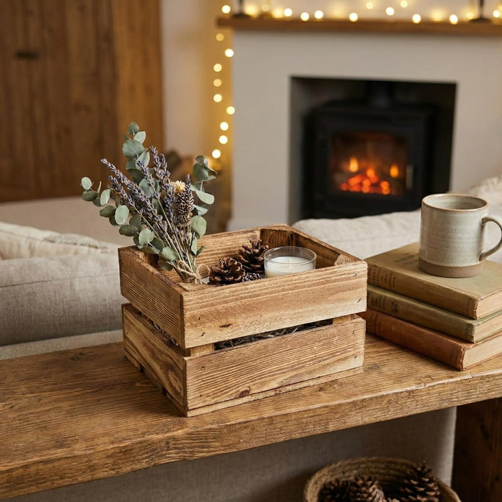 Teramico Set aus 3 geflammten NEUEN Holzkisten (22x20x15 cm) | PERFEKT als GESCHENKBOX oder RUSTIKAL