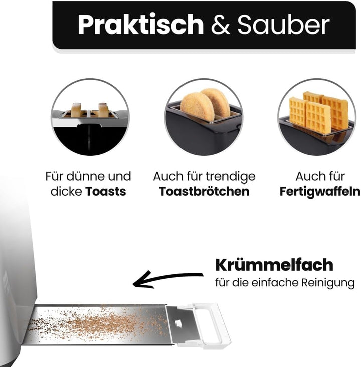 Bomann® Toaster 2 Toastschlitze | Toaster mit Brötchenaufsatz | Toaster 2 Scheiben mit Liftfunktion