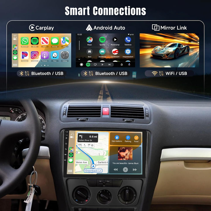 [4+64GB] Autoradio Carplay für Skoda Octavia (2004-2014), 10,1-Zoll Touchscreen Autoradio Android 13