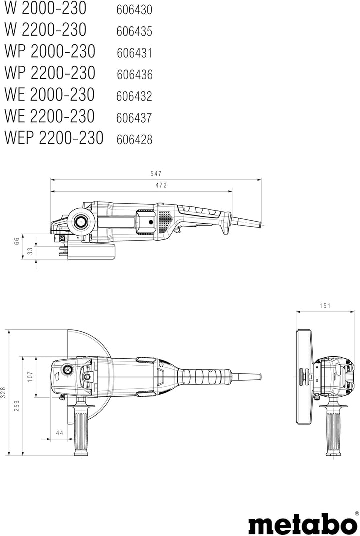 Metabo Winkelschleifer WE 2200-230 – 606437000 – Für präzise Schleif- und Schneidarbeiten - Leistung