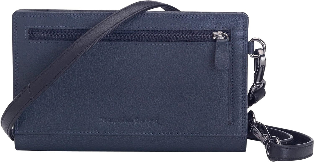 Josephine Osthoff Handy Umhängetasche mit Geldbörse, handgemacht aus 100% Echtleder, Clutch für Dame