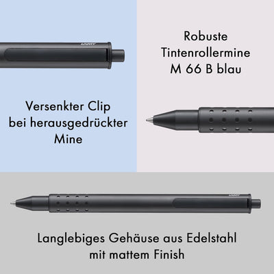 LAMY Set aus 1x swift Tintenroller 330 aus Edelstahl in schwarz und 1x Echtleder-Etui in der Farbe s