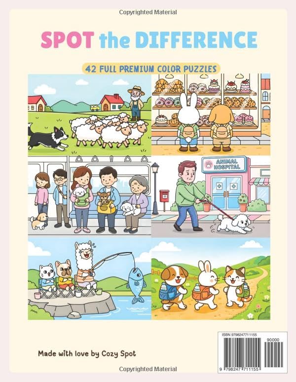 Spot the Difference Book for Adults & Seniors: Animal Brain Games - 42 Cozy Picture Puzzles for Calm