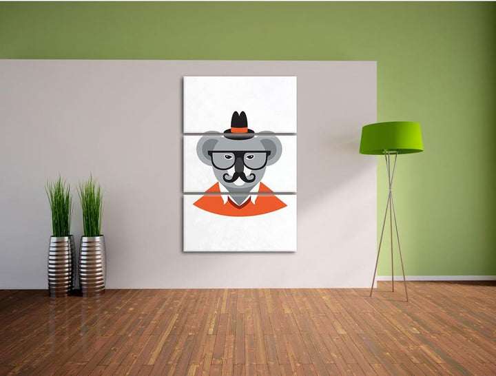 Pixxprint Hipster Koala als Leinwandbild/Grösse: 3 Teilig (120x80) cm/Wandbild/Kunstdruck/fertig bes