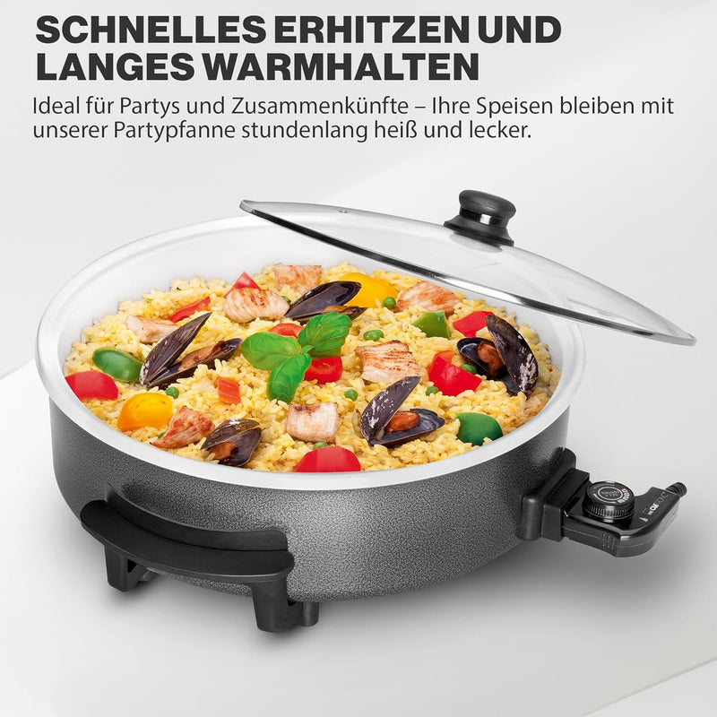 Clatronic® Partypfanne | Multifunktionspfanne zum Kochen, Braten und mehr | Keramikbeschichteter Brä