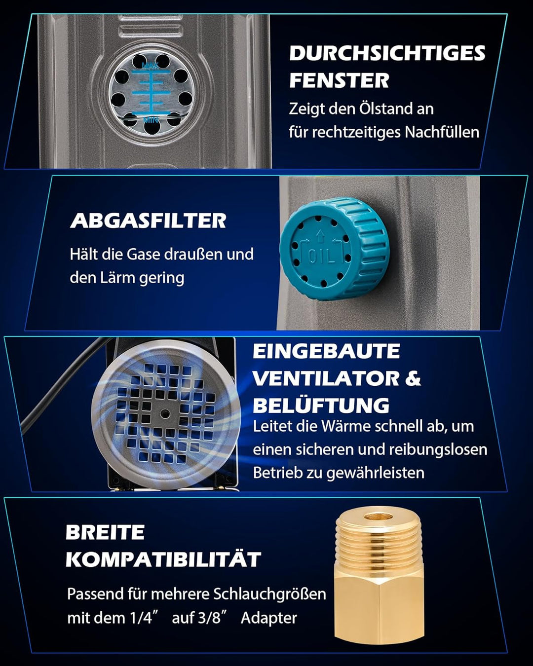 Orion Motor Tech Vakuumpumpe 3.5 CFM 100L/Min 1/4HP Unterdruckpumpe Klimaanlage 3-Wege mit Adapter f