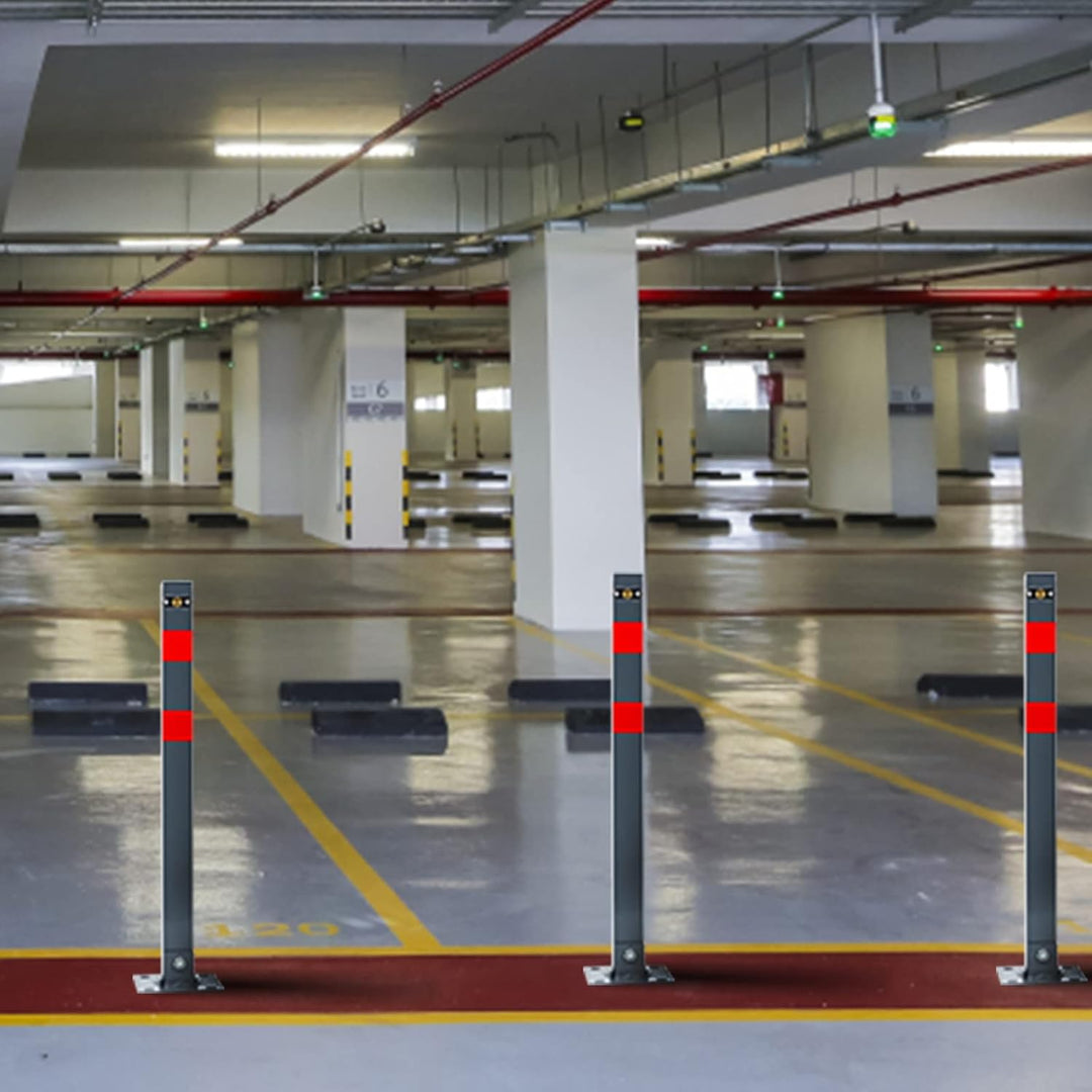 Ikodm 1 Stück Parkplatzsperre Klappbar Parkpfosten Absperrpfosten mit 3 Schlüssel mit Warnstreifen 1