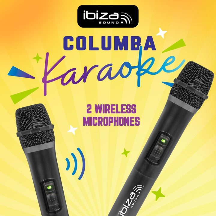 Ibiza - Columba-Karaoke - Bluetooth-Karaoke-Lautsprecher mit 2 kabellosen Mikrofonen - Stimmverzerre