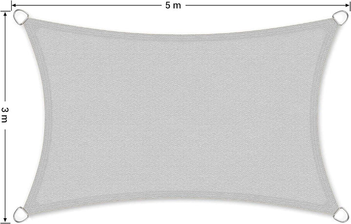 SONGMICS Sonnensegel 3 x 5 m, Sonnenschutz aus HDPE-Gewebe, luftdurchlässig, wasserdurchlässig, für