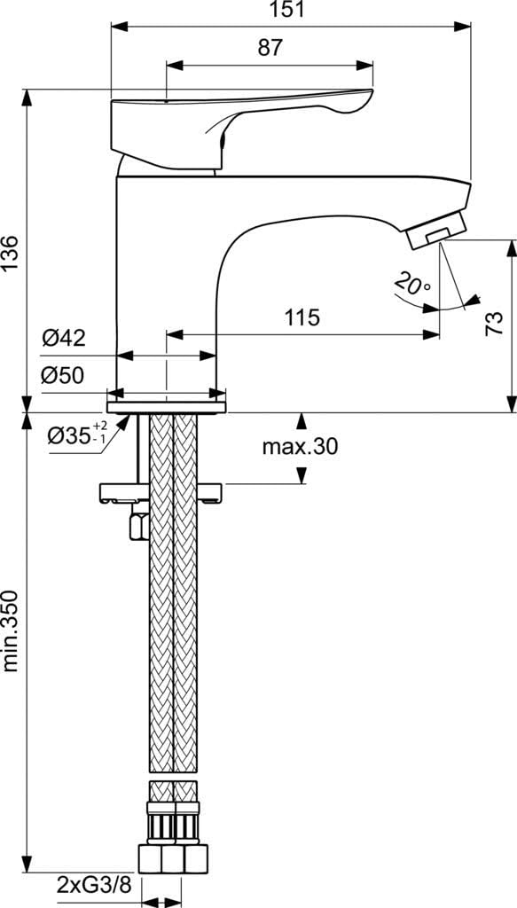 Ideal Standard BC552AA Alpha Waschtischarmatur ohne Ablaufgarnitur