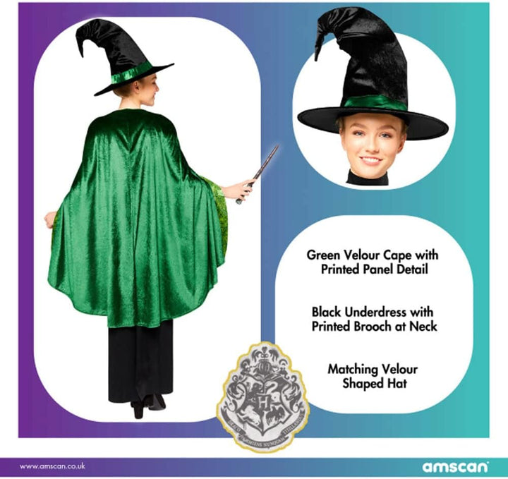 Amscan - Erwachsenenkostüm Professor Mc Gonagall aus Harry Potter, Kleid, Umhang, Hut, Magierin, Zau