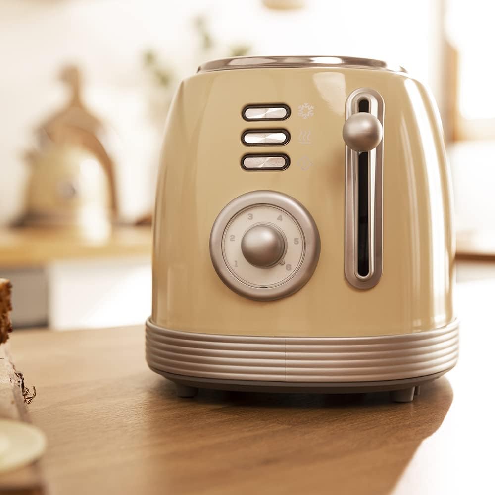 Cecotec Toast&amp;Taste 800 Vintage Light Yellow, 850 W, Doppelschlitz, extra breit, 3, 8 cm, 2 Toasten,
