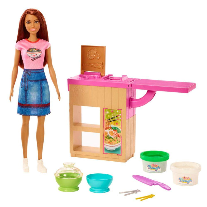 Barbie GHK44 - Pasta-Spielset und Puppe (brünett) und Arbeitsbereich, mit Zubehör und Spielknete, Sp