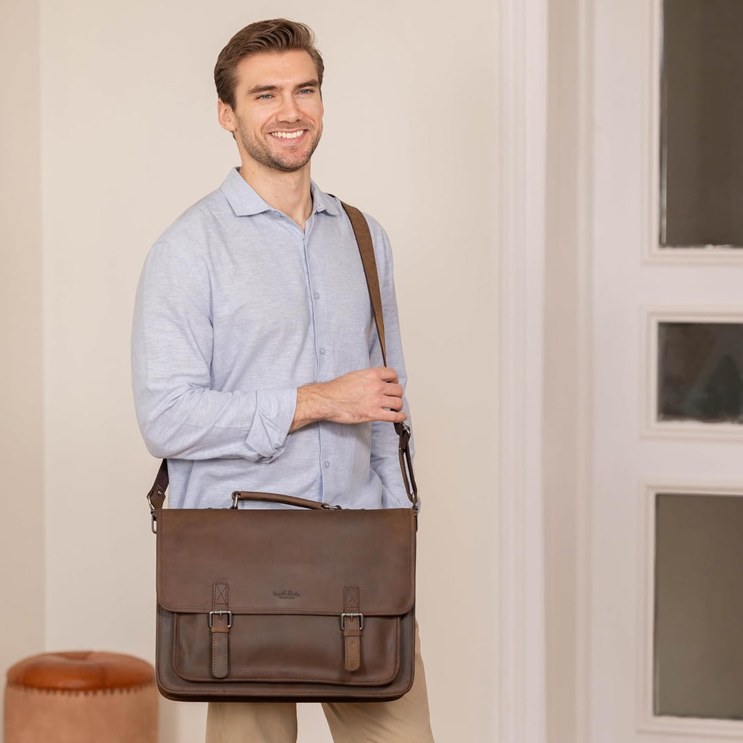 Gusti Umhängetasche Leder - Elmar Damen und Herren Aktentasche Lehrertasche Arbeitstasche Dokumenten