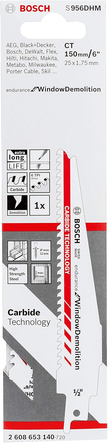 Bosch Professional Säbelsägeblatt S 956 DHM Endurance for Window Demolition (Länge 150 mm, Zubehör S