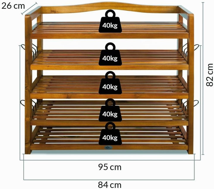 Casaria® 2X Schuhregal mit 5 Ebenen 95x26x82cm FSC®-Zertifiziert Akazien Holz Massiv Bad Diele Flur