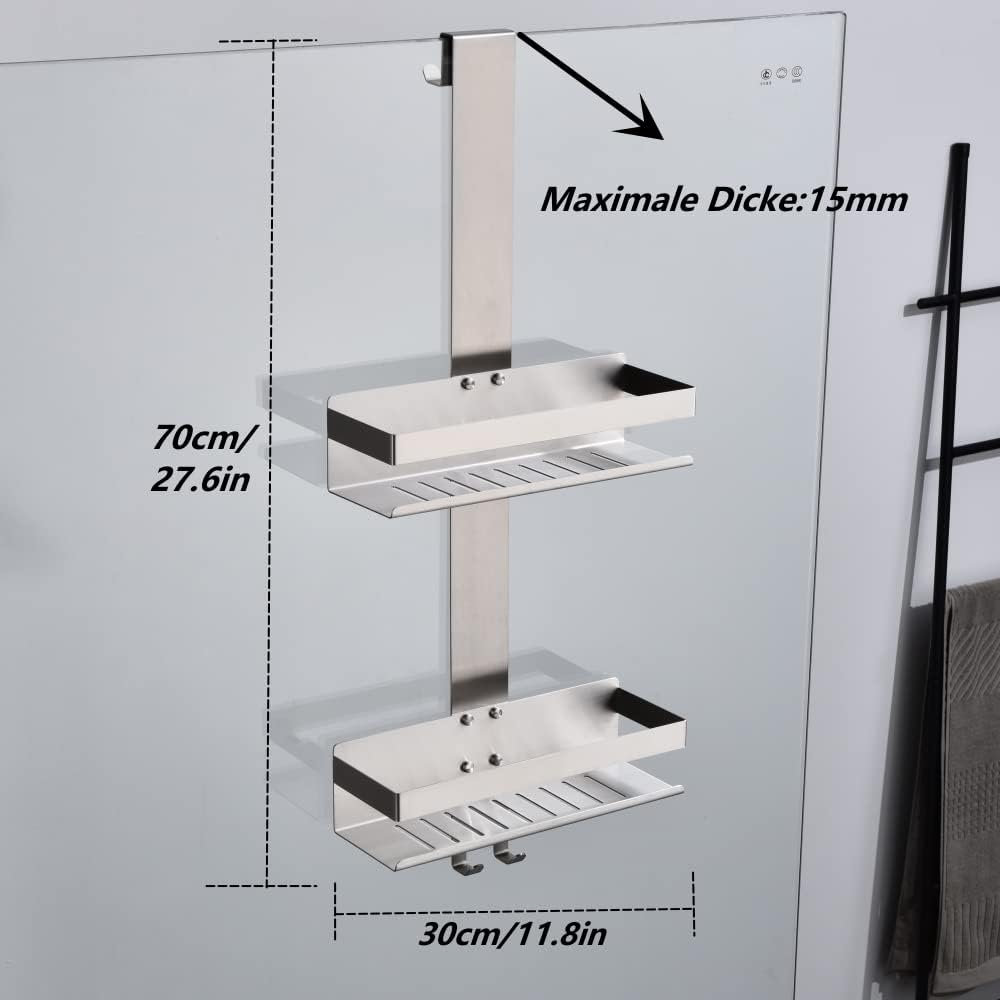 HomeHeng Duschregal zum Hängen,2-Store Duschablage zum Hängen Gebürstetes Nickel, SUS304 Edelstahl D