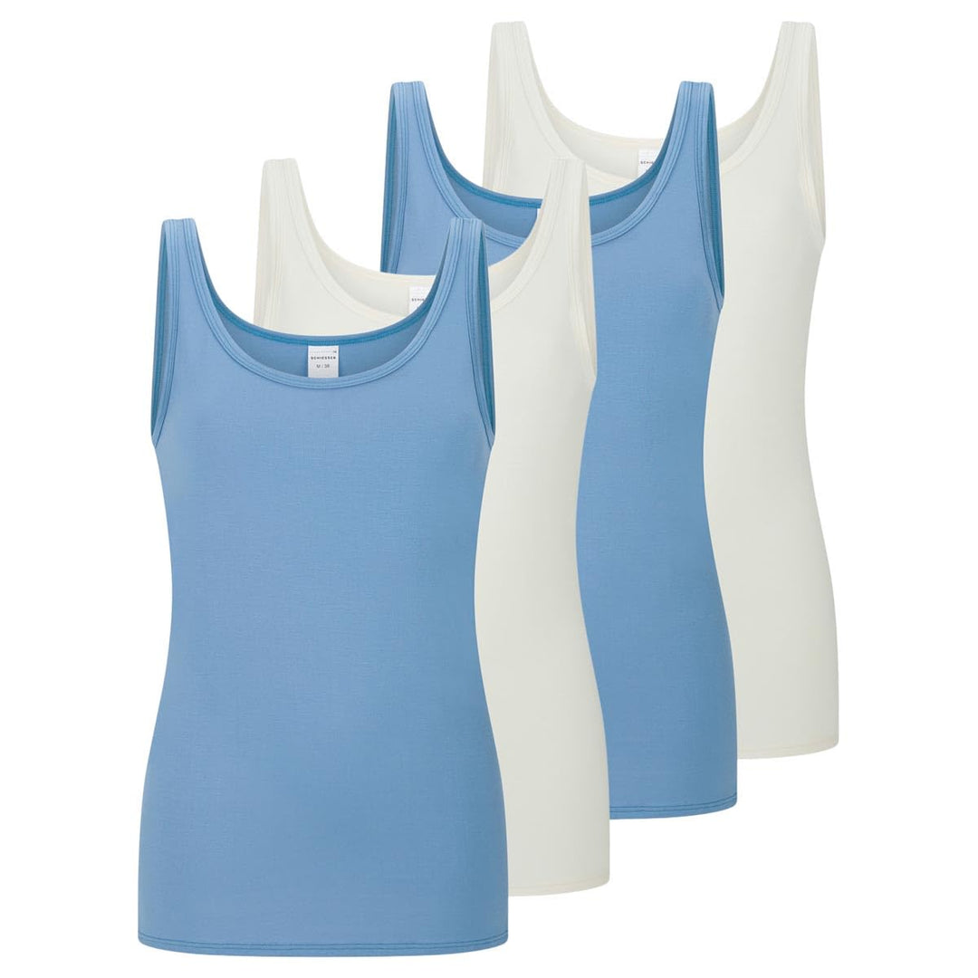 Schiesser Damen Unterhemd Top Trägertop 2er Pack Doppelpack - 162896 4 X Hellblau (920) 38, 4 X Hell