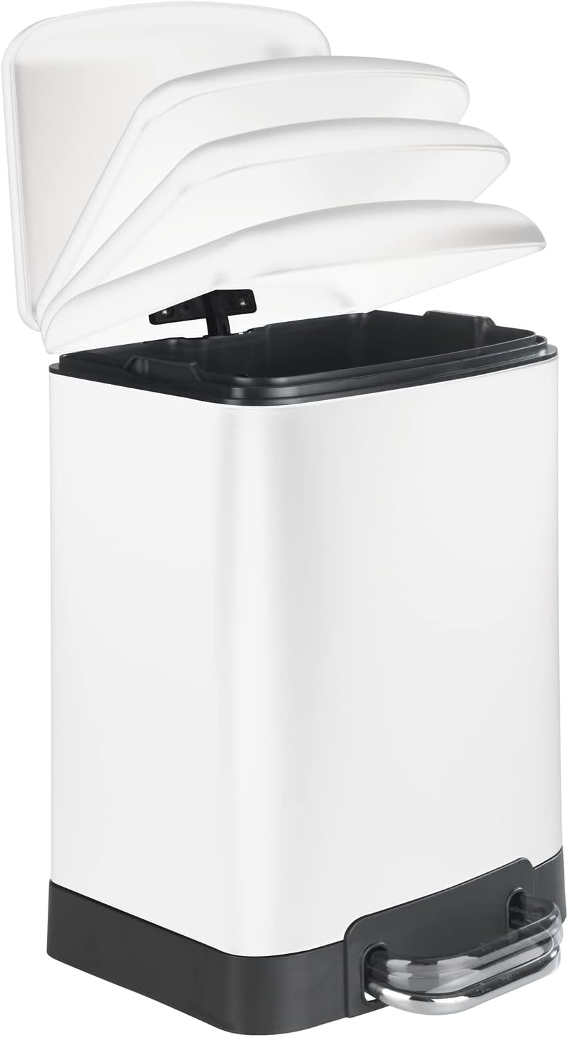 WENKO Treteimer Studio Easy-Close Weiss 6 L - Mülleimer mit Absenkautomatik Fassungsvermögen: 6 l, S