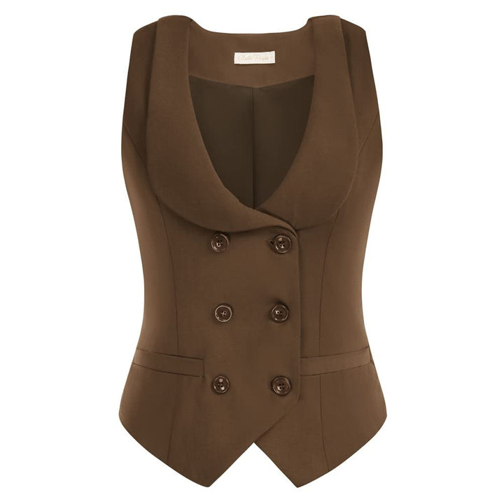 Belle Poque Damen Weste mit Gebogenes Revers V-Ausschnitt Karierte Weste mit Zwei Taschen Geometrisc