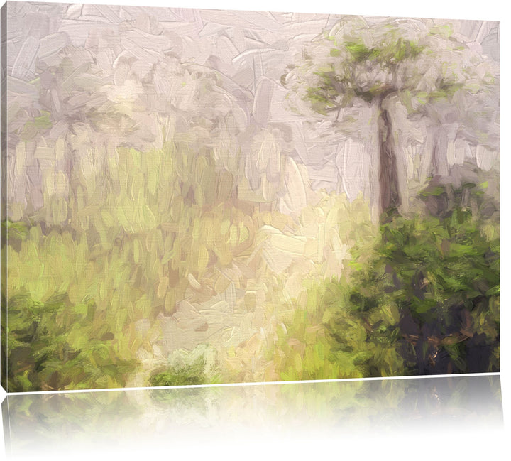 Pixxprint Mysteriöser Wald im Nebel als Leinwandbild/Grösse: 100x70 / Wandbild/Kunstdruck/fertig bes