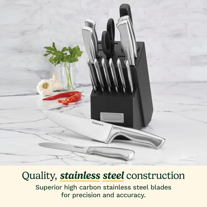 Cuisinart 15-teilig, Edelstahl-Hohlgriffe-Block-Set Messerblock, Messerblock
