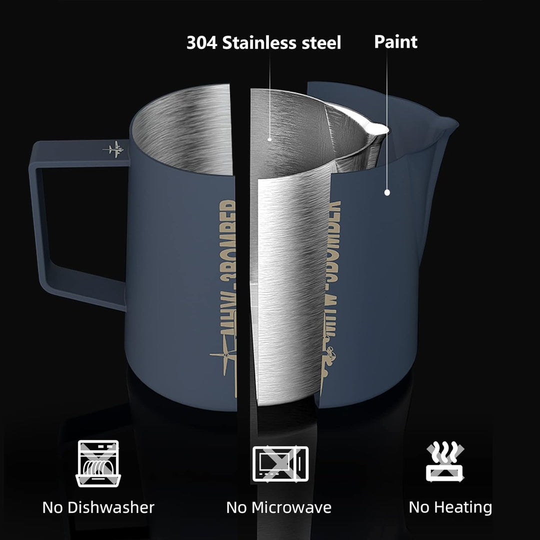 MHW-3BOMBER 500ml(16Oz) Milchkännchen Milchkanne Profi, 16Oz Milchkännchen Edelstahl für Espresso, C