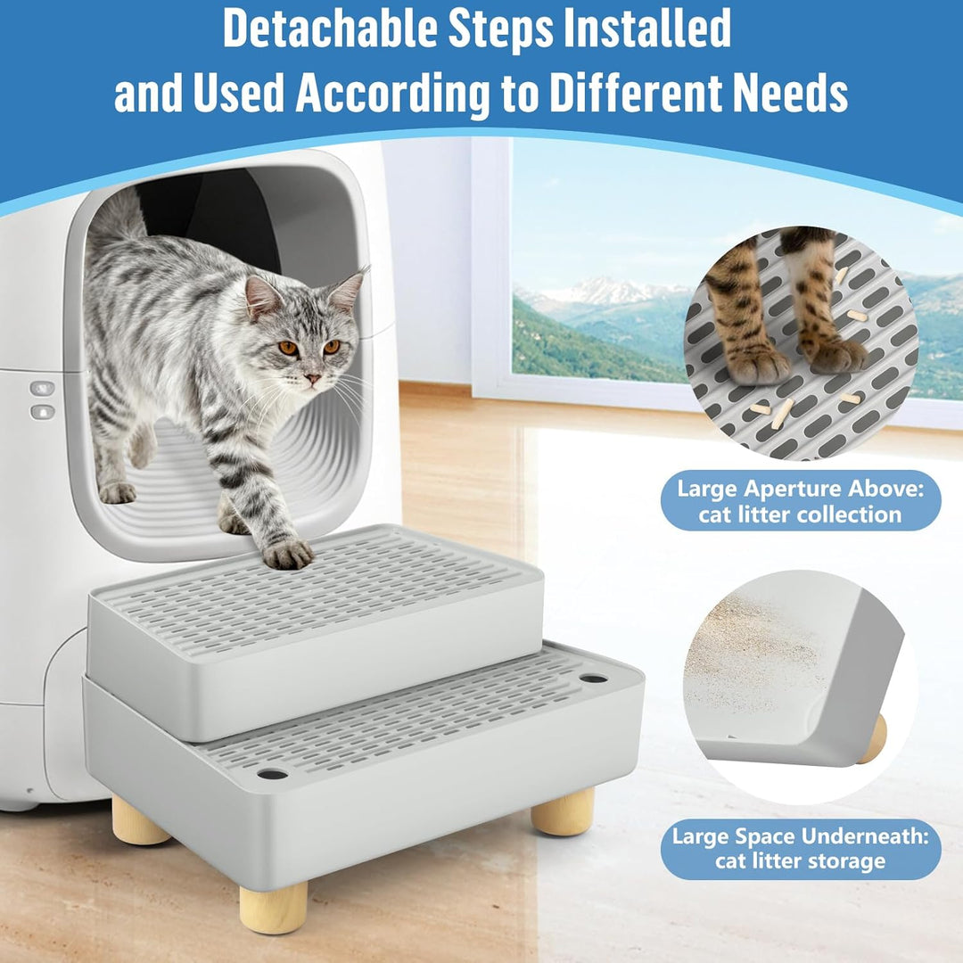 Verstellbare 2-stufige Katzentoilettenrampe, Katzen Treppen & Stufen mit Holzfüsse Filterfunktion, l