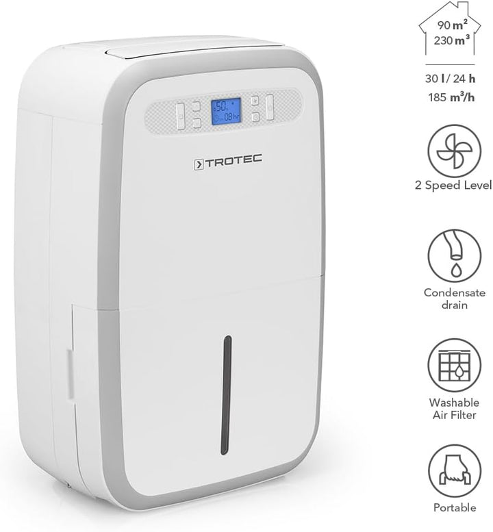 TROTEC Luftentfeuchter elektrisch TTK 95 E – Leistung 30 L/Tag – Fläche 90 m² - 230 m³ – mit Autoabs