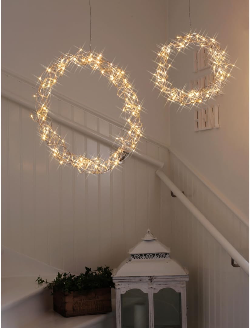 Star Trading Curly LED Wreath Window Light Christmas Warm White Made of Wire and Plastic in Silver T