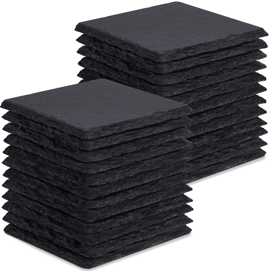 24 Stück Schiefer-Getränkeuntersetzer, GOH DODD 4 Zoll Schwarze Steinuntersetzer Set, Lasergravierte