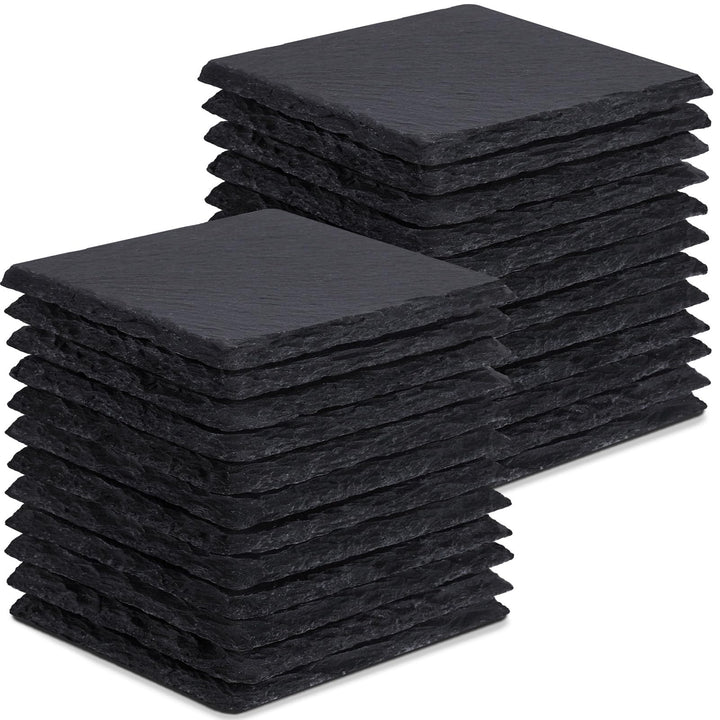 24 Stück Schiefer-Getränkeuntersetzer, GOH DODD 4 Zoll Schwarze Steinuntersetzer Set, Lasergravierte