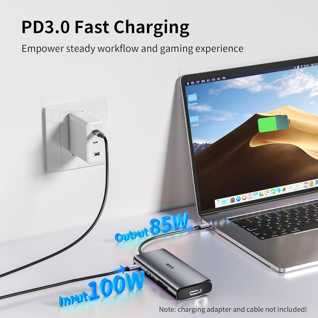 SSK USB C Dockingstation 3 Monitore, 9 in 1 Single 8K/Dual 4K60Hz USB C Hub DisplayPort Dock mit 2 H