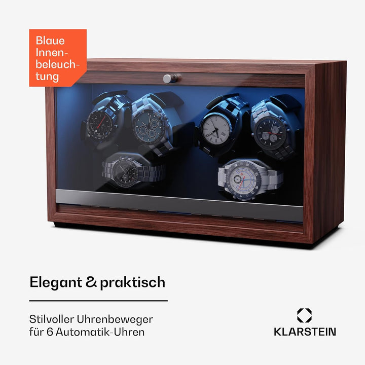 Klarstein Uhrenbeweger für Automatikuhren, Automatik-Uhrenbeweger für 6 Uhren mit Acryl-Tür, Automat