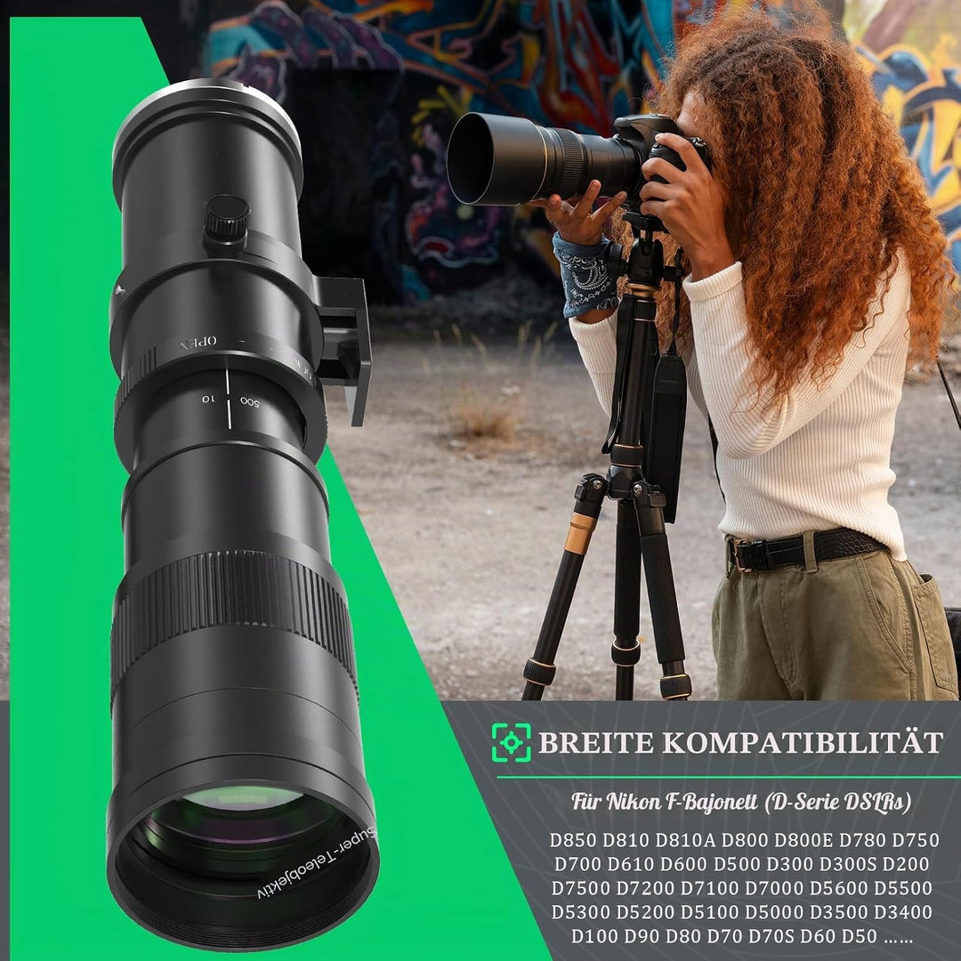 lightdow 420–800mmF8.3 Teleobjektiv für Nikon, F Objektiv Manuelles (MF) Telezoomobjektiv für Nikon