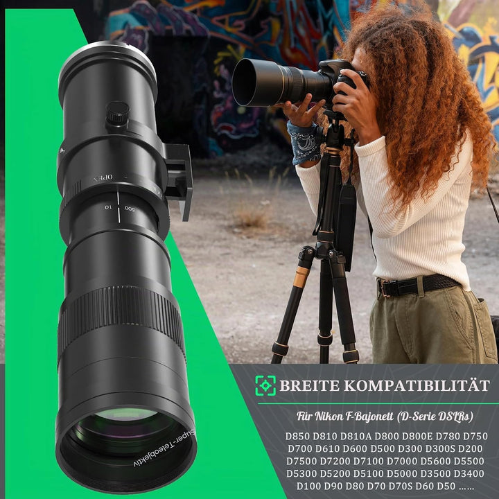 lightdow 420–800mmF8.3 Teleobjektiv für Nikon, F Objektiv Manuelles (MF) Telezoomobjektiv für Nikon