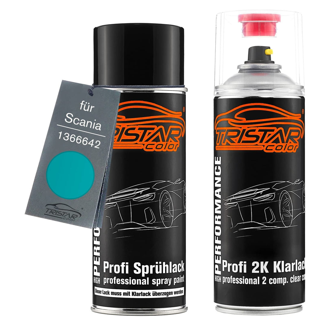 TRISTARcolor Autolack 2K Spraydosen Set für Scania 1366642 Blue Basislack 2 Komponenten Klarlack Spr