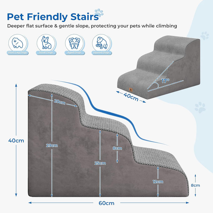 Hundetreppe für kleine Hunde, 3 Stufen 40cm Hoch Haustiertreppe, Waschbar rutschfest, Katzentreppe f