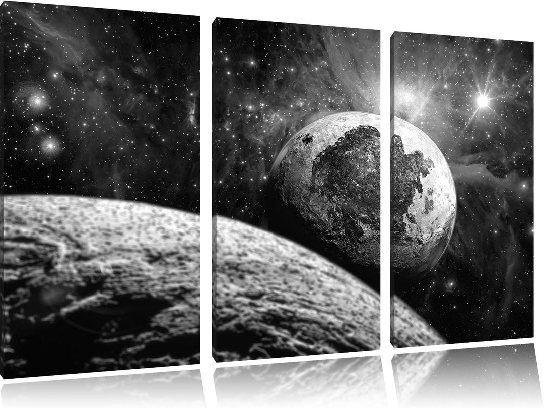 Pixxprint Alien Planeten im Weltall / 3-Teilig/Gesamtmass 120cm Leinwandbild bespannt auf Holzrahmen