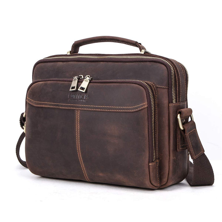 Contacts Echtes Leder Herren 9.7" Laptop Tab Messenger Bag Mini Crossbody Tasche Handtasche Kaffee