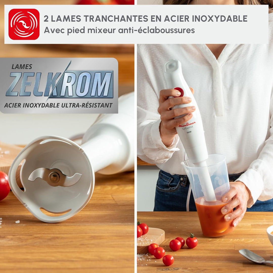 Moulinex Stabmixer Turbomix DD12A1 | 350 W | Ergonomischer Griff | 2 robuste Zelkrom-Klingen | Sprit