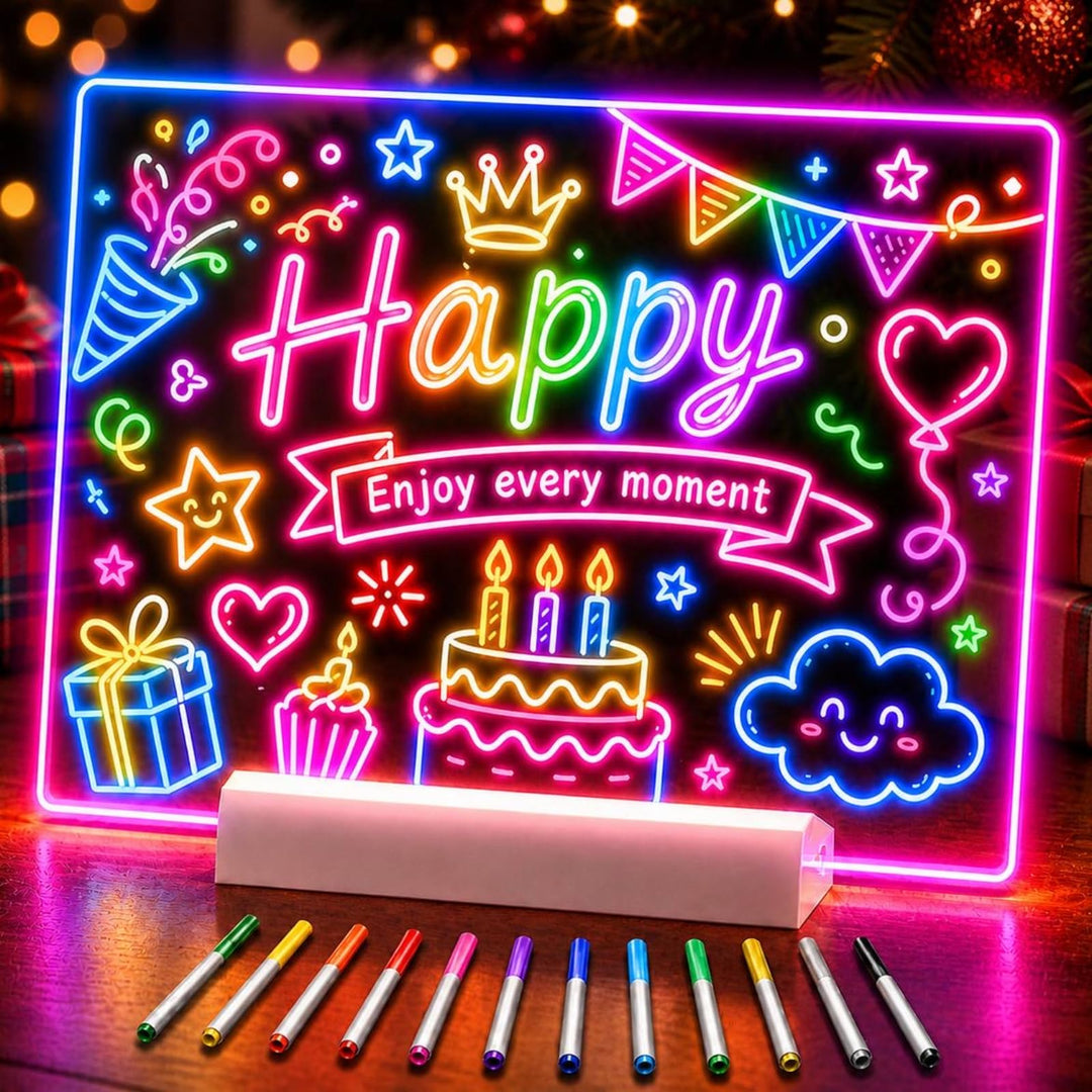 LED Zeichenbrett, Wiederaufladbare LED Notiztafel mit Farben, LED Maltafel Kinder mit 12 Farben Stif