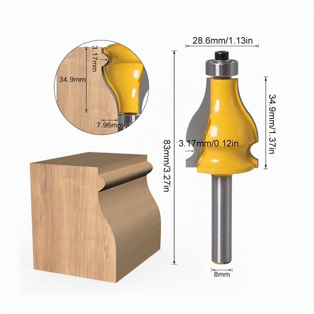 2 Stück Fräser, 8 mm Schaft Handlauf &amp; Tischkante Fräser Set Holzbearbeitungsfräser mit Lager